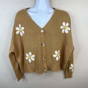 Just Polly Womens Cottagecore Baggy Floral Cardigan Sweater Size L Nature Garden